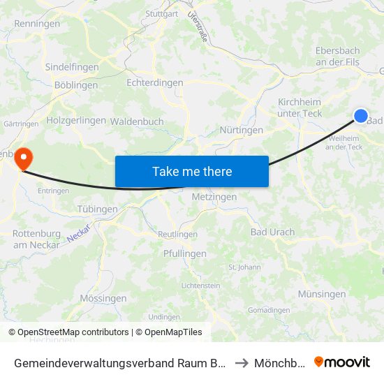 Gemeindeverwaltungsverband Raum Bad Boll to Mönchberg map