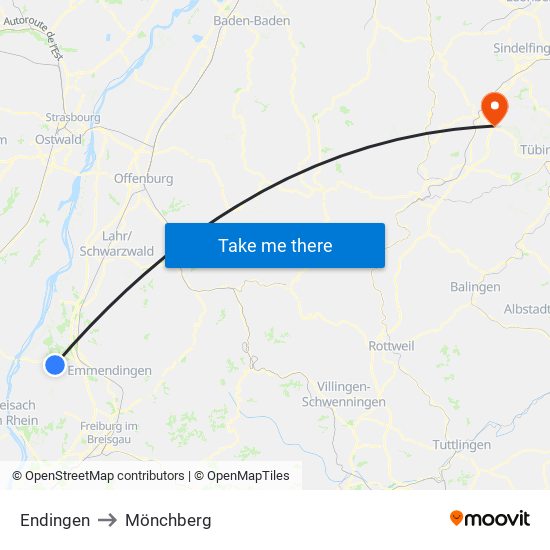 Endingen to Mönchberg map