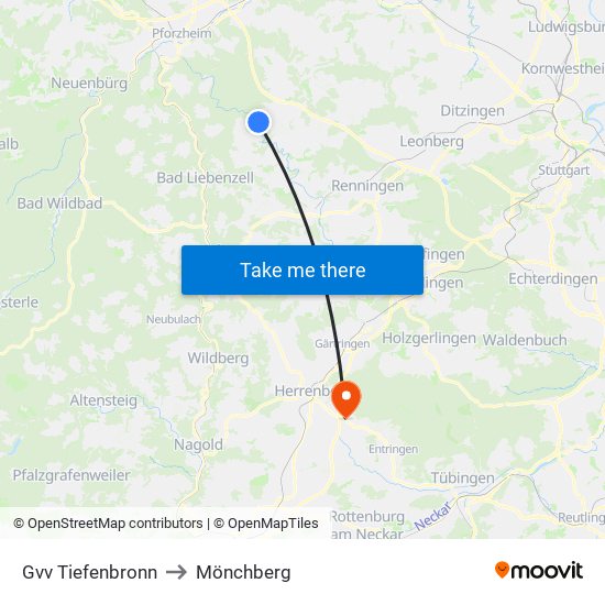 Gvv Tiefenbronn to Mönchberg map