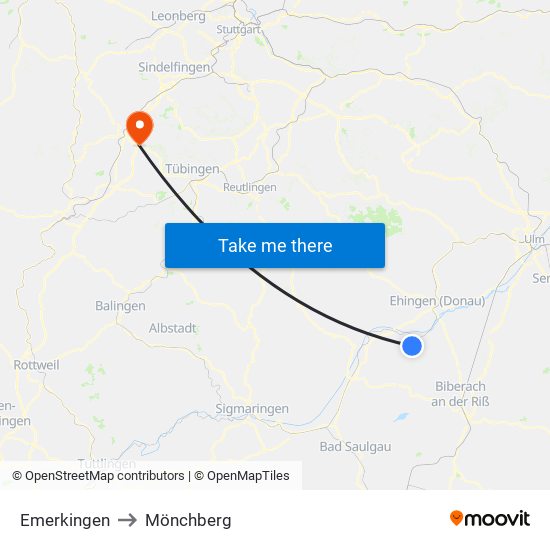 Emerkingen to Mönchberg map