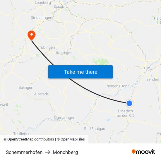 Schemmerhofen to Mönchberg map