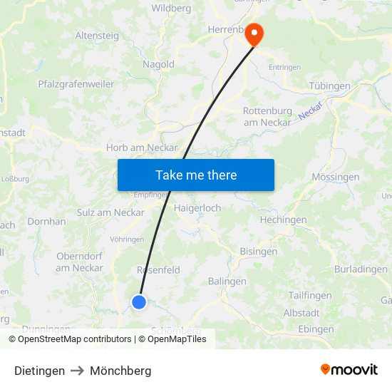 Dietingen to Mönchberg map