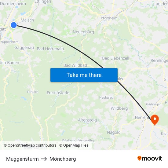 Muggensturm to Mönchberg map