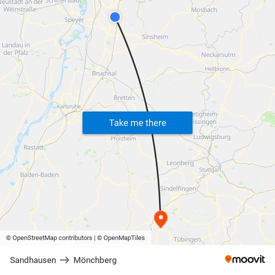 Sandhausen to Mönchberg map