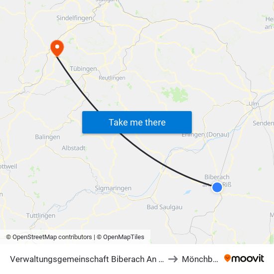 Verwaltungsgemeinschaft Biberach An Der Riß to Mönchberg map