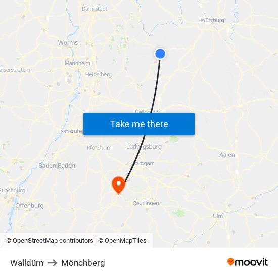 Walldürn to Mönchberg map