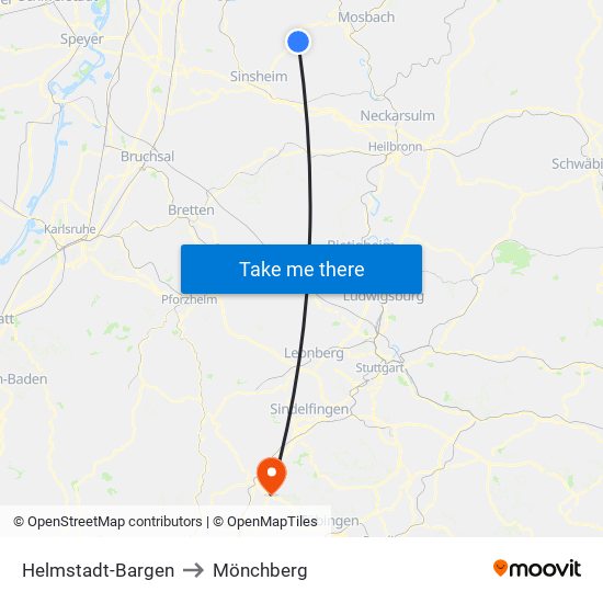 Helmstadt-Bargen to Mönchberg map