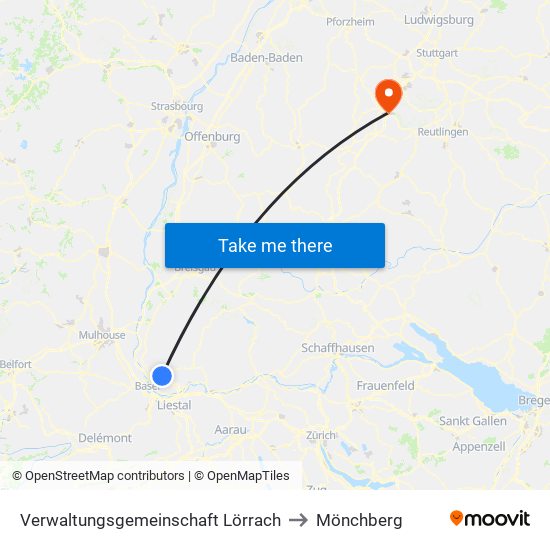 Verwaltungsgemeinschaft Lörrach to Mönchberg map