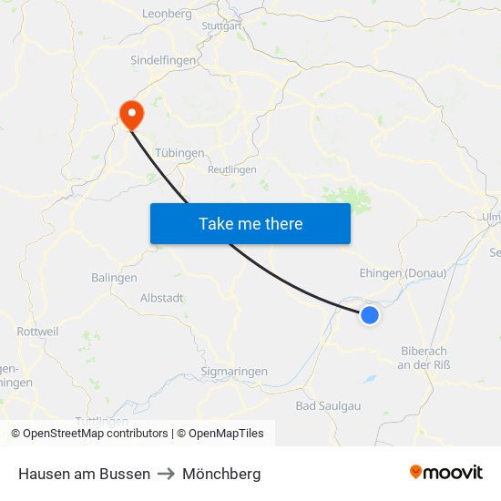 Hausen am Bussen to Mönchberg map