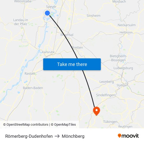 Römerberg-Dudenhofen to Mönchberg map