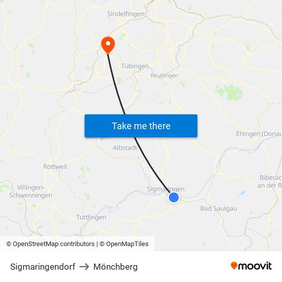 Sigmaringendorf to Mönchberg map