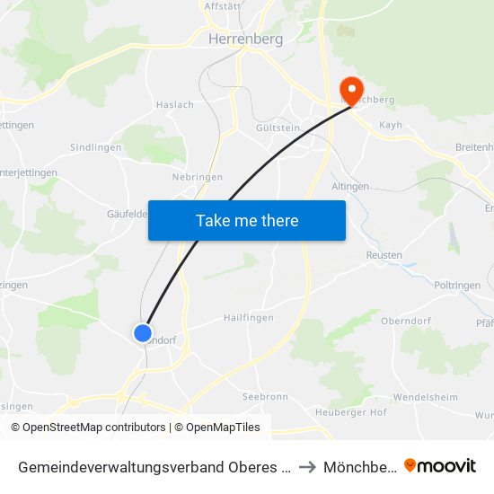 Gemeindeverwaltungsverband Oberes Gäu to Mönchberg map