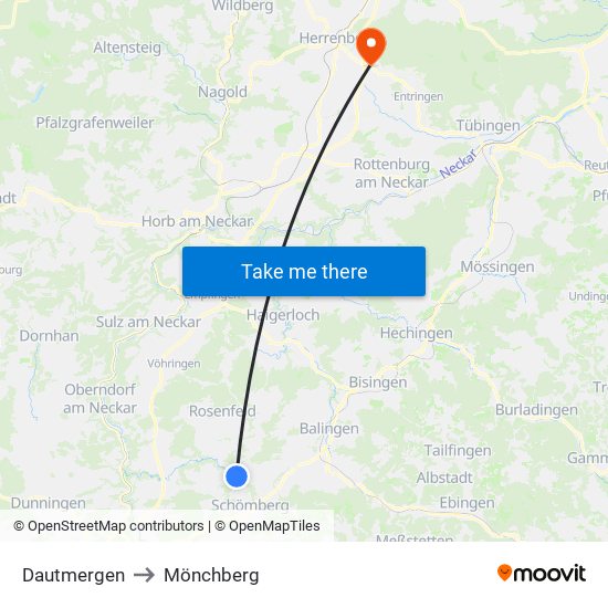 Dautmergen to Mönchberg map