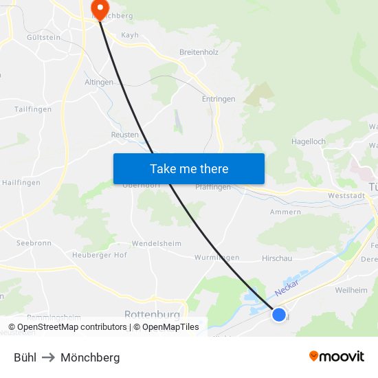 Bühl to Mönchberg map