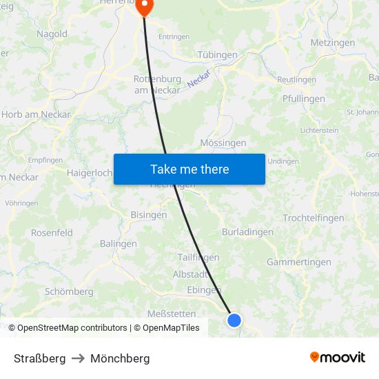 Straßberg to Mönchberg map