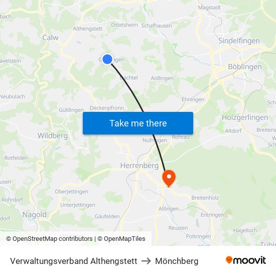 Verwaltungsverband Althengstett to Mönchberg map