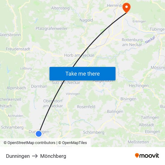 Dunningen to Mönchberg map