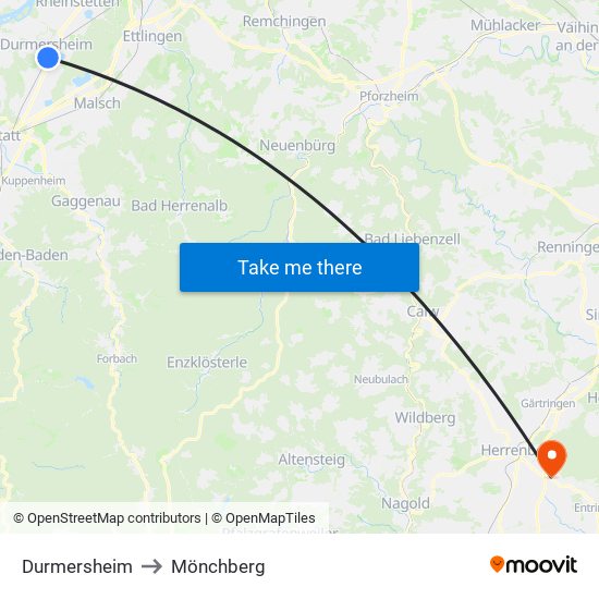 Durmersheim to Mönchberg map