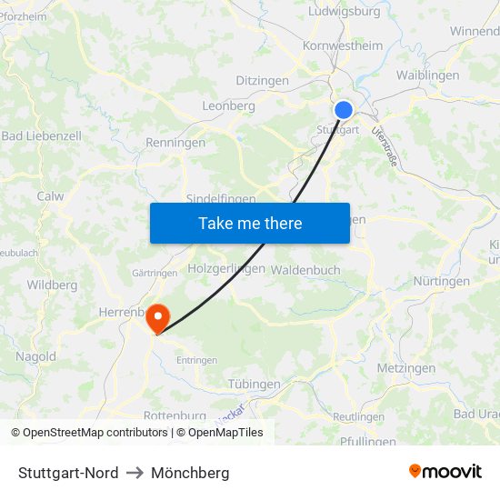 Stuttgart-Nord to Mönchberg map