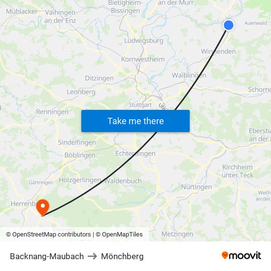 Backnang-Maubach to Mönchberg map