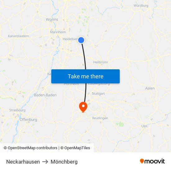 Neckarhausen to Mönchberg map