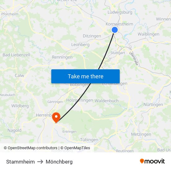 Stammheim to Mönchberg map