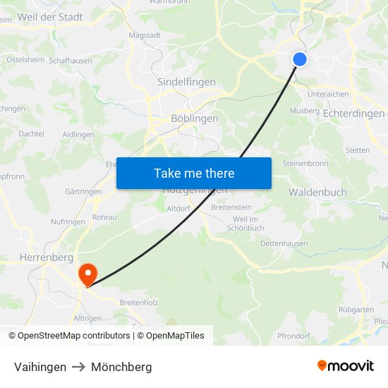 Vaihingen to Mönchberg map