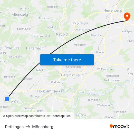 Dettlingen to Mönchberg map