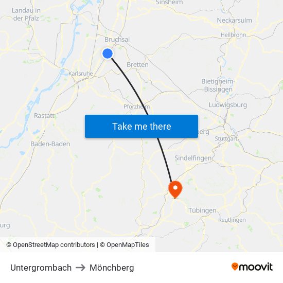 Untergrombach to Mönchberg map