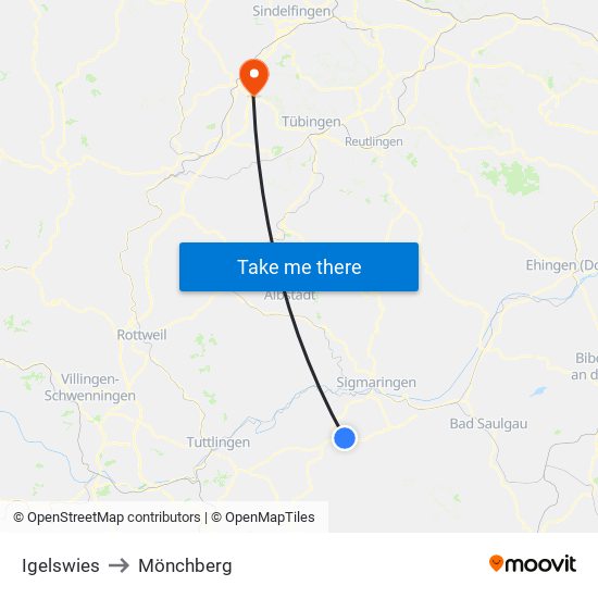 Igelswies to Mönchberg map