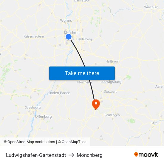 Ludwigshafen-Gartenstadt to Mönchberg map