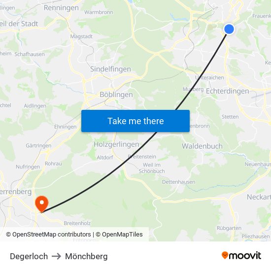 Degerloch to Mönchberg map