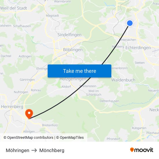 Möhringen to Mönchberg map