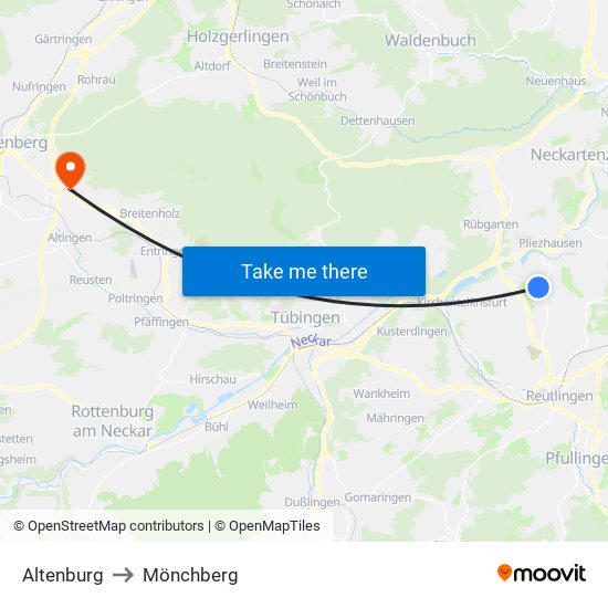 Altenburg to Mönchberg map