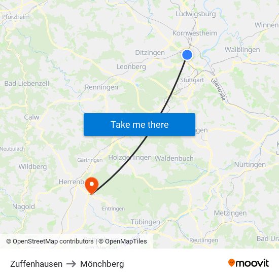 Zuffenhausen to Mönchberg map