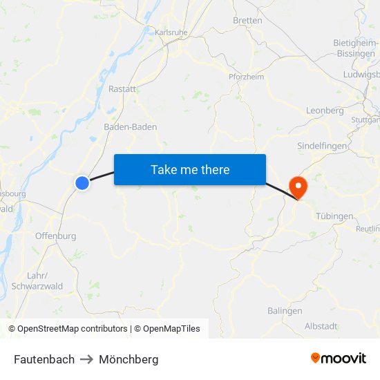 Fautenbach to Mönchberg map