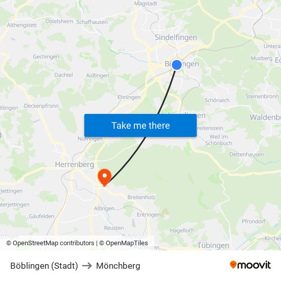 Böblingen (Stadt) to Mönchberg map