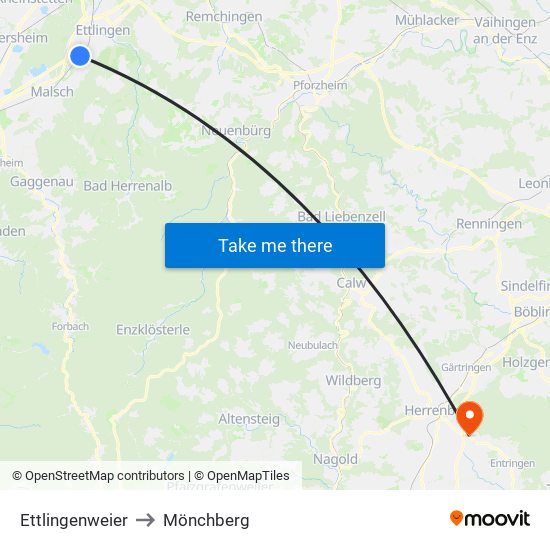 Ettlingenweier to Mönchberg map