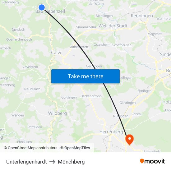 Unterlengenhardt to Mönchberg map