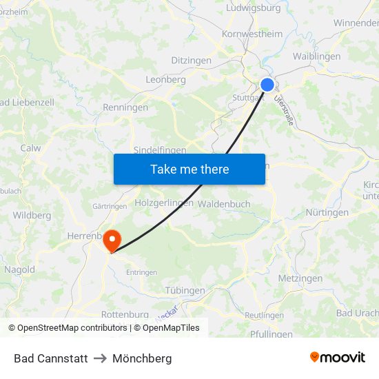 Bad Cannstatt to Mönchberg map