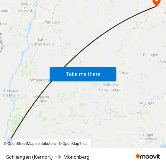 Schliengen (Kernort) to Mönchberg map