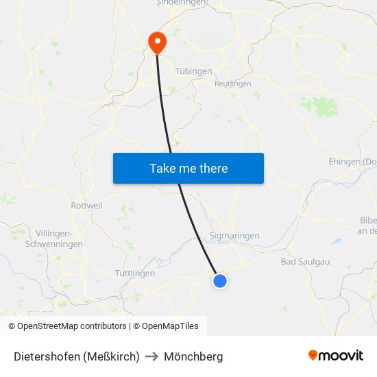 Dietershofen (Meßkirch) to Mönchberg map