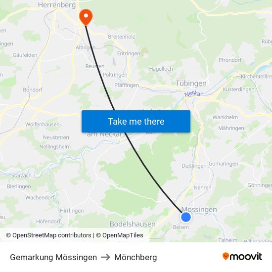 Gemarkung Mössingen to Mönchberg map