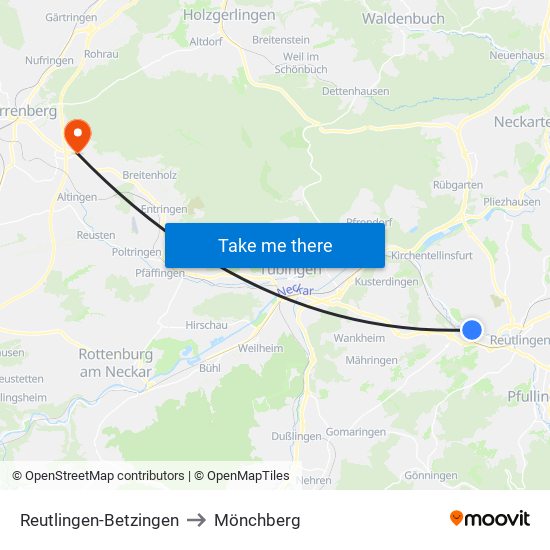 Reutlingen-Betzingen to Mönchberg map