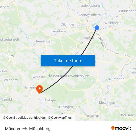 Münster to Mönchberg map