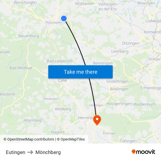 Eutingen to Mönchberg map