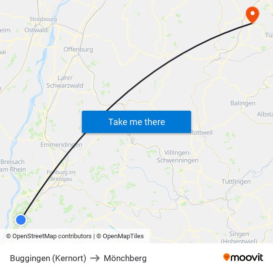 Buggingen (Kernort) to Mönchberg map