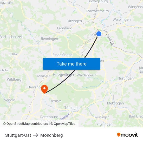 Stuttgart-Ost to Mönchberg map