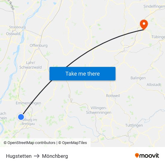 Hugstetten to Mönchberg map
