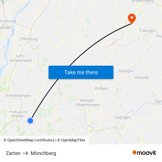 Zarten to Mönchberg map